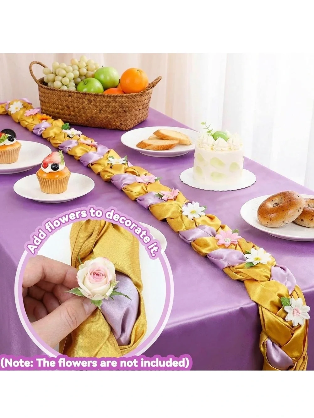 NWT Princess Theme Braided Table Runner Purple and Gold Satin 79 Inch